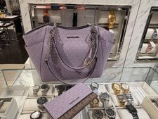 Michael Kors Lady Large Shoulder Chain MK Tote Bag Purse Handbag + Wallet Lilac picture