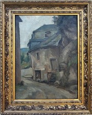 Impressionist French Old Houses Cityscape Original Antique Oil Painting, Framed picture