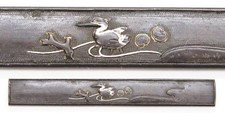 Antique Japanese Edo Kozuka Silver Crane Nanako Sword Fitting Koshirae Tsuba Old picture