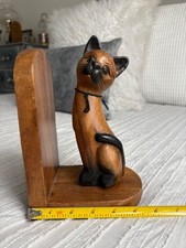 Vtg Wooden Siamese Cat Kitten Bookends Hand Carved Mid Century Modern Cat Lover picture