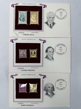 GREAT AMERICANS POSTAL STAMPS JAMES MADISON CORDELL HULL DANIEL WEBSTER 22KT NOS picture