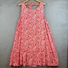 LOFT Red Tropical Bird Print Tie Back Sleeveless Ruffle Swing Dress XXL NWT picture