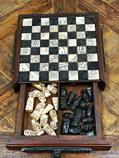 Vintage Mexican Aztec Mayan Chess Set Heavy Stone Resin Board Complete Signed RJ picture