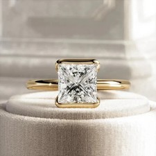 Princess Cut 3.20 Ct Moissanite Bezel Engagement Ring 14K Yellow Gold Plated picture