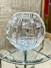 Gorgeous VTG Spherical Rose Bowl Heavy Hand-Cut Lead Crystal Vertical Pattern picture