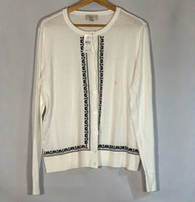 NWT LOFT XL Ivory Black Embroidered Trim Cotton Cardigan Sweater picture