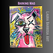 LAURA BARBOSA ORIGINAL DOG PAINTING 11X14 ABSTRACT POP ART MIXED MEDIA CANVAS picture