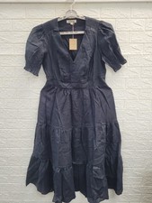 New Boden Anna Linen Tiered Midi Dress Black Size 14 US picture