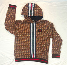 Burberry London England Men’s Brown Monogram Fleece Pullover Hoodie Size L picture