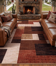 Modern Washable 8X10 Area Rugs for Living Room, Brown Geometric Patchwork Rug fo picture