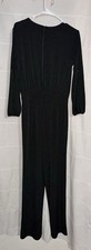 The Limited Black Solid Knit Stretch Jumpsuit S Zip Slit Sleeve Round Neck picture
