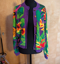 VTG Berek2 Women’s Multicolor Floral Cotton Knit Neck Button Cardigan Sweater M picture