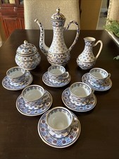 Zsolnay Persian Hungarian Hand Painted Oriental Coffee Set For 6-mint Condition picture