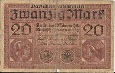 1918 GERMANY CIRCULATED 20 MARK BANKNOTE # 22 picture