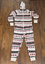 Fabletics Go‑To Fleece Hooded Full Body Suit XL Christmas Holiday Snowflakes picture