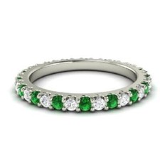 0.72 Ct Round Cut Real Emerald & Diamond Eternity Band 14K Solid White Gold A picture