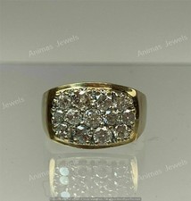 Real Moissanite 2Ct Round Cut Cluster Men's Wedding Ring 14K Yellow Gold Plated picture