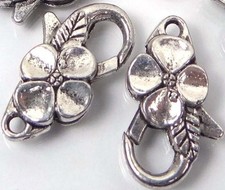 4 Antique Silver Pewter Flower Lobster Claw Clasps 25x14mm picture
