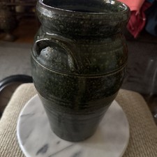 Bobby Ferguson Gillsville GA Folk Art Pottery Jar Signed Dated 1995 Green Glaze picture