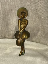 Antique French Spelter Fan Dancer Figurine Girl Danseuse à l'éventail c1930 picture