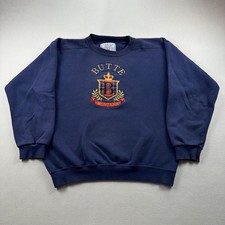 Vintage Butte Montana Sweatshirt Mens Medium Navy Blue City Richest Hill USA 90s picture