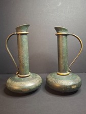 Pair Vintage Pal-Bell Maurice Ascalon Bronze Ewers Pitchers Grape Motif Israel picture