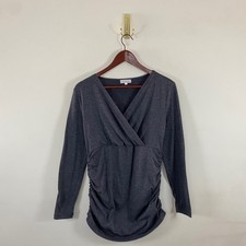 BHome Gray Maternity Top Ruched Sides Women's Small Long Sleeve Nursing Top picture