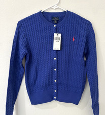 Polo Ralph Lauren Girls Blue Cardigan Cable Knit Sweater Size XL NWT picture