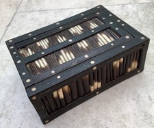 A VINTAGE ANGLO-INDIAN DARK WOOD OR EBONY PORCUPINE QUILL BOX BONE DOT ACCENTS picture