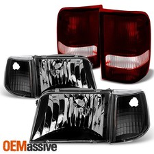 Fit 1993-1997 Ford Ranger Black Headlights+Corner Signal+Dark Red Tail Lights picture