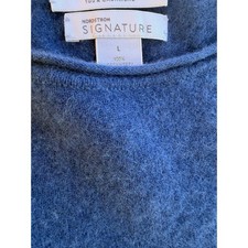 Nordstrom Signature Blue 100% Cashmere Crew Neck Sweater Womens Large L picture