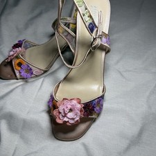 Women’s Multicolor Floral Embroidered 3D Flower Ankle Strap Open Toe 10M picture