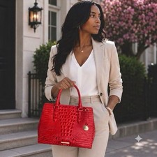 Brahmin Small Finley Satchel Sriracha Red Melbourne Leather picture