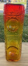 Vtg Blenko Joel Myers #6949 Geometric Amberina Tangerine Art Glass Vase HTF MCM picture
