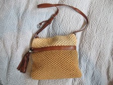 Authentic Brighton Woven Straw Crossbody Handbag with Leather Trim picture