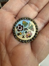 Gorgeous Antique French Aqua & Creme Colors Flower Enamel & Cut Steel Button picture