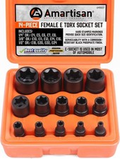 Amartisan 14 Pc Female E-Torx Star Socket Set/Rail, 1/4