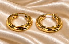 Vintage Milor Italy 18K Solid Yellow Gold Twisted Hoop Earrings, Gift for Her picture