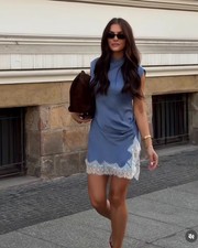 ZARA NEW WOMAN SS26 SATIN LACE DRESS Blue / Steel2654/484_XS-L picture
