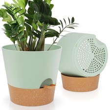 2 Pack YNNICO 10-Inch Plant Pots, Self-Watering Planters with Drainage Holes & picture