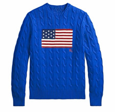 Polo Ralph Lauren Blue Cable-Knit American Flag Crewneck Sweater Men’s  picture