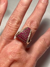 VINTAGE MODERNIST 10K YG RUBY & DIAMOND SAMUEL AARON RING, SIGNED picture