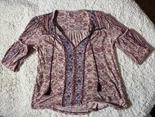 LUCKY BRAND  KNIT BOHO   TOP-SZ M LONG SLEEVE--NOTCHED NECK-TWO PATTERN picture