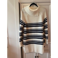 Land's End cable knit striped sweater dress with triangular collar XL EUC picture