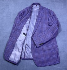 Jos A Bank Blazer Mens 44R Comfort Stretch Purple Plaid Tailored Fit Sport Coat picture
