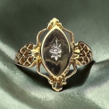 ANTIQUE 10K Gold Natural Diamond Star Ring Size 7.75 Victorian Navette Ring 1.7g picture