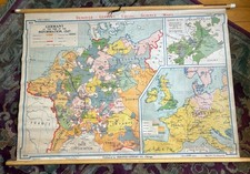 Vintage Denoyer Geppert Pull Down World Map GERMANY 1547 Canvas And Wood Spools picture