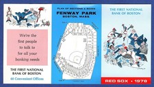 MLB BASEBALL 1978 BOSTON RED SOX pocket schedule FIRST NATIONAL BANK OF BOSTON picture