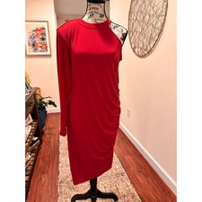 NWT Eloquii Red One Sleeve Dress with Side Ruching Midi Dress Special Occasion  picture