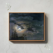 1800s Cloudy Midnight Landscape Painting  Giclee Canvas Print picture